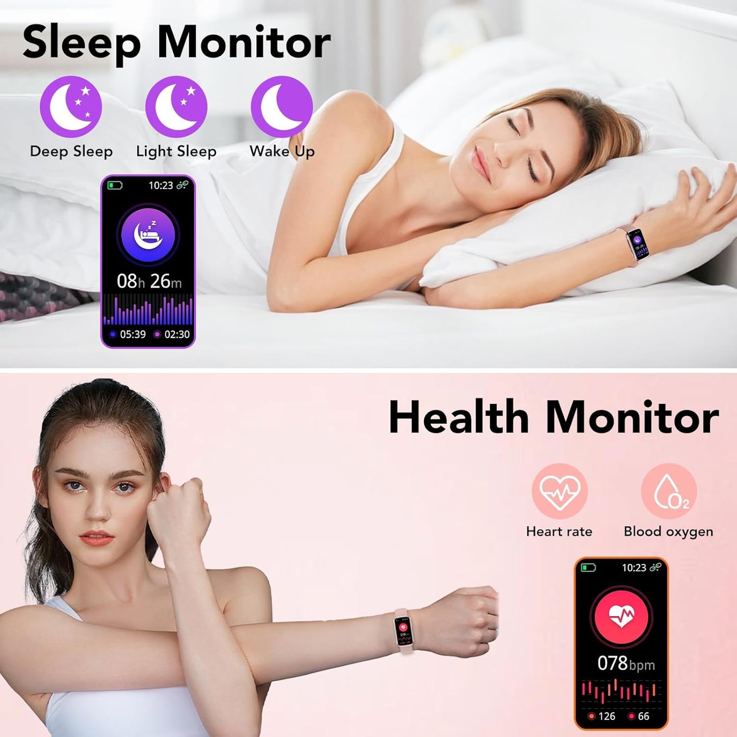 Fitness Tracker Watch, Fitness Watches for Women Men with 24/7 Heart Rate/Sleep Monitor, 20+ Sports Modes Smart Watches for Women, IP68 Waterproof Activity Trackers and Smartwatches for Android/Ios