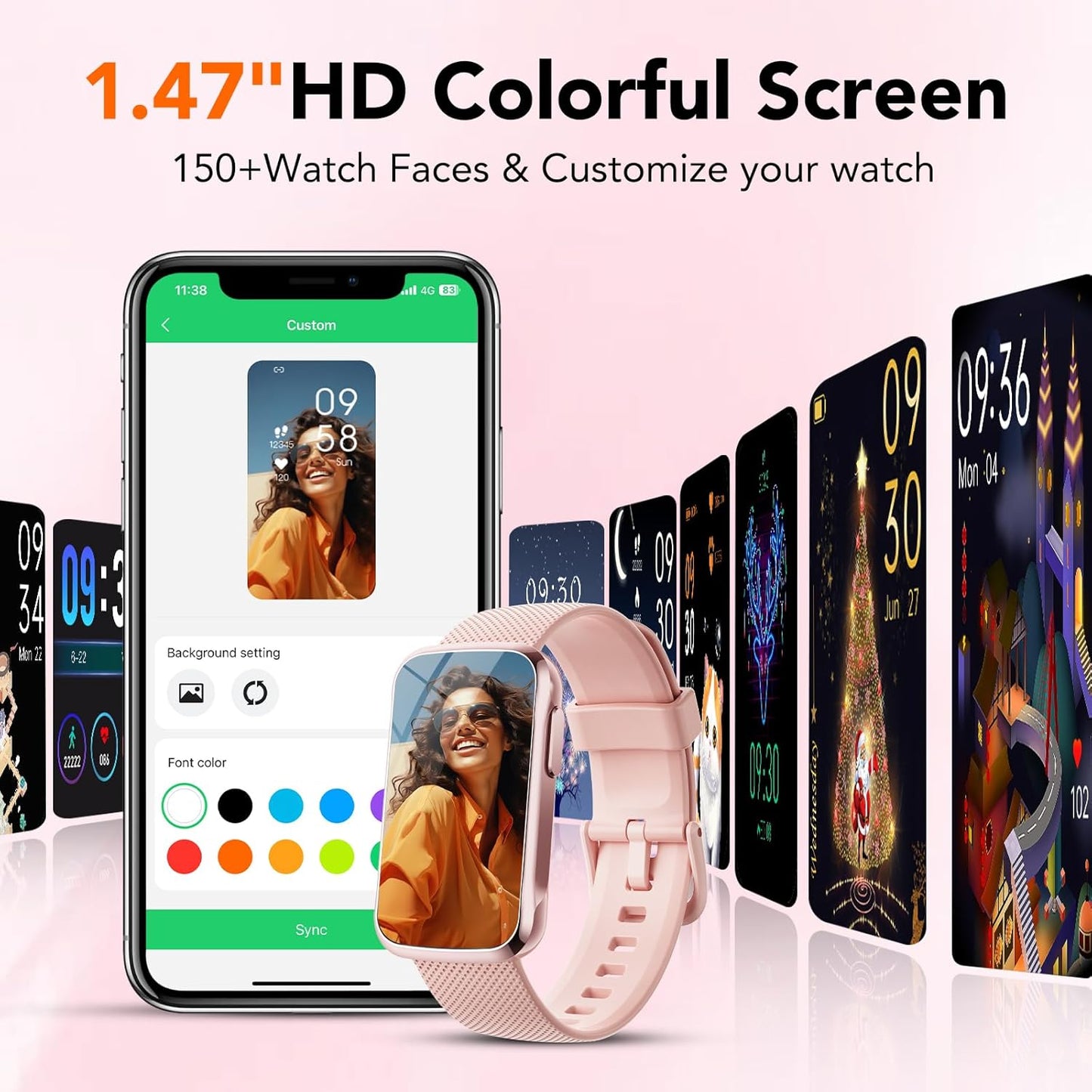 Fitness Tracker Watch, Fitness Watches for Women Men with 24/7 Heart Rate/Sleep Monitor, 20+ Sports Modes Smart Watches for Women, IP68 Waterproof Activity Trackers and Smartwatches for Android/Ios