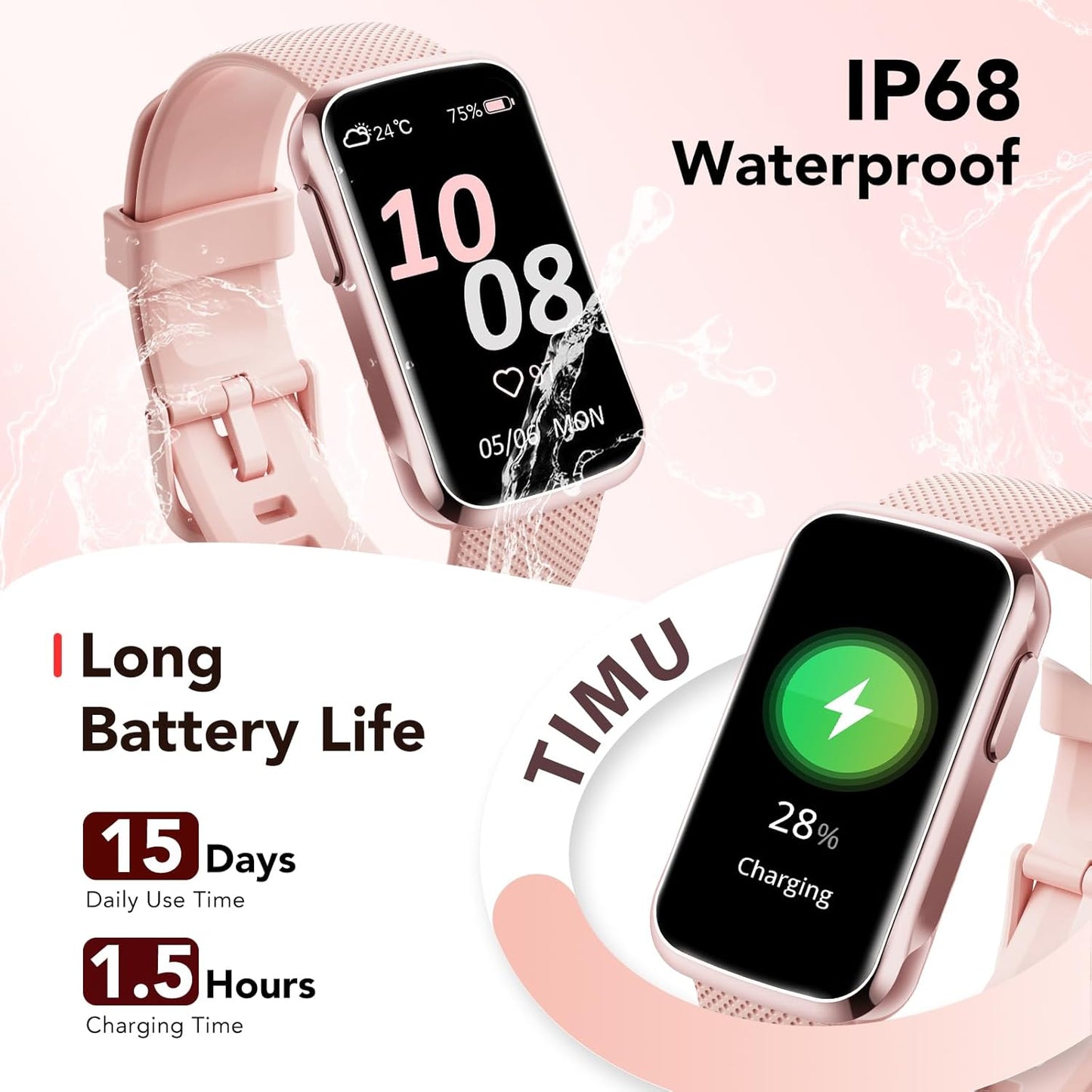 Fitness Tracker Watch, Fitness Watches for Women Men with 24/7 Heart Rate/Sleep Monitor, 20+ Sports Modes Smart Watches for Women, IP68 Waterproof Activity Trackers and Smartwatches for Android/Ios