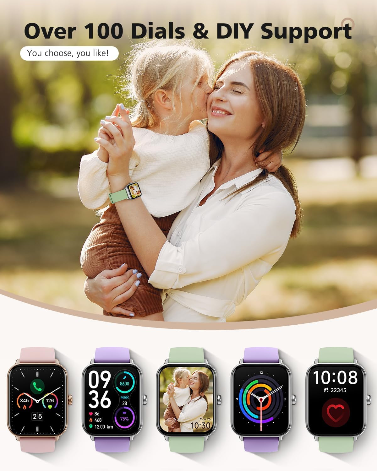 Smart Watch, Compatible with Iphone 9.0 or above and Android 6.0 or Above, 45Mm Men'S and Women'S Watch, Smartwatch Fitness Tracker, Fits Wrists 5.8-8.7 Inches (160-230Mm), Waterproof, Green
