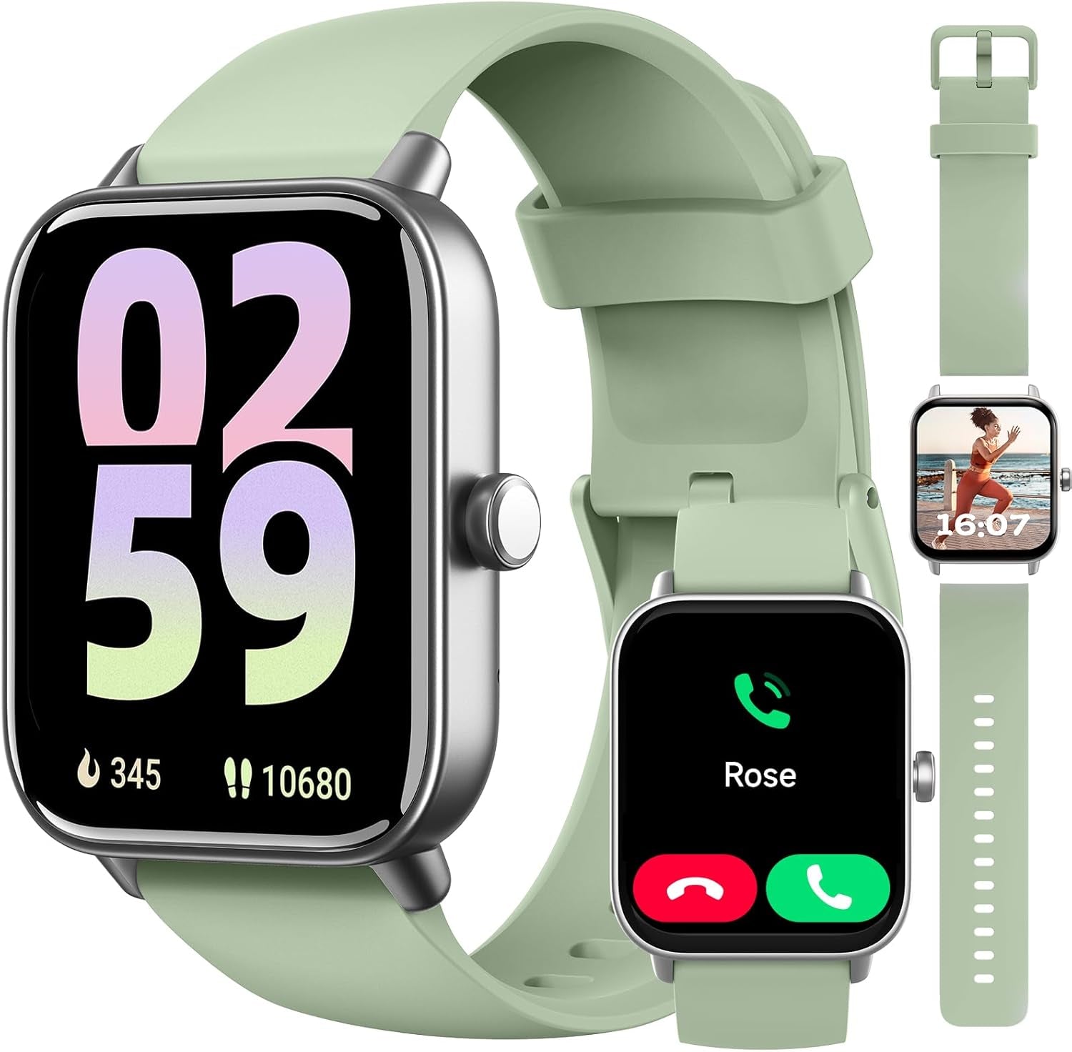 Smart Watch, Compatible with Iphone 9.0 or above and Android 6.0 or Above, 45Mm Men'S and Women'S Watch, Smartwatch Fitness Tracker, Fits Wrists 5.8-8.7 Inches (160-230Mm), Waterproof, Green