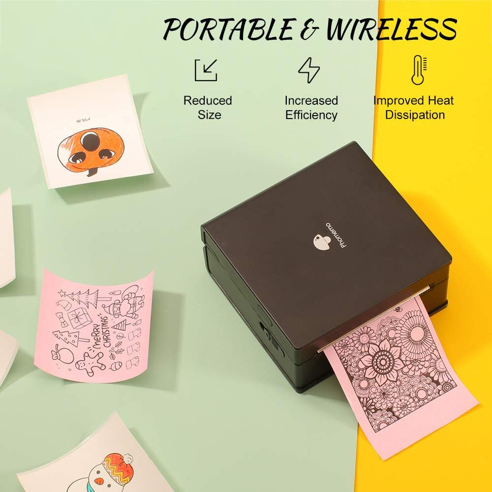 Mini Printer Sticker -M02 Thermal Printer with 1 Roll Paper, Bluetooth Portable Phone Printers, Sticker Printers for DIY Creation, Study Notes, Journals,Work Plan, Gift, Black