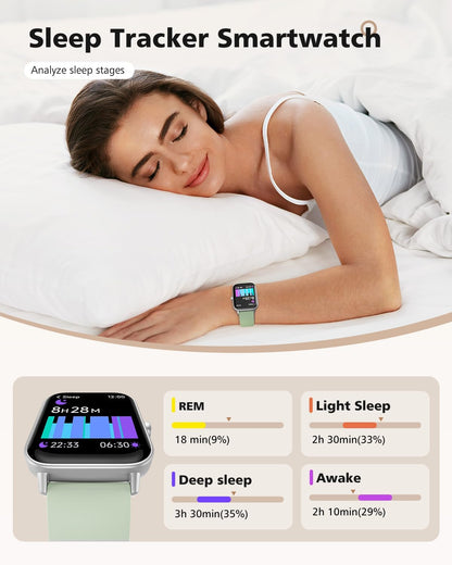 Smart Watch, Compatible with Iphone 9.0 or above and Android 6.0 or Above, 45Mm Men'S and Women'S Watch, Smartwatch Fitness Tracker, Fits Wrists 5.8-8.7 Inches (160-230Mm), Waterproof, Green