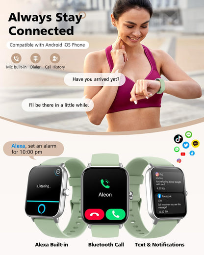 Smart Watch, Compatible with Iphone 9.0 or above and Android 6.0 or Above, 45Mm Men'S and Women'S Watch, Smartwatch Fitness Tracker, Fits Wrists 5.8-8.7 Inches (160-230Mm), Waterproof, Green